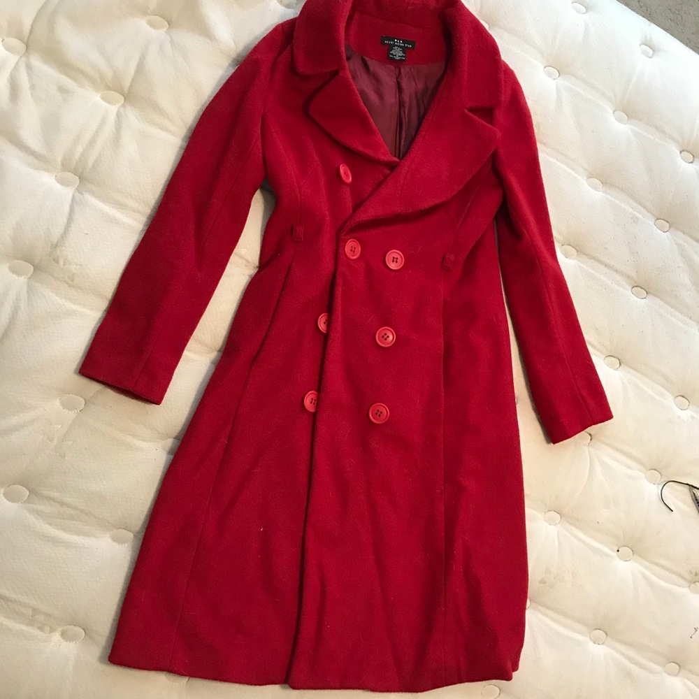 Heart Moon Star Red Trench Coat 100% Wool